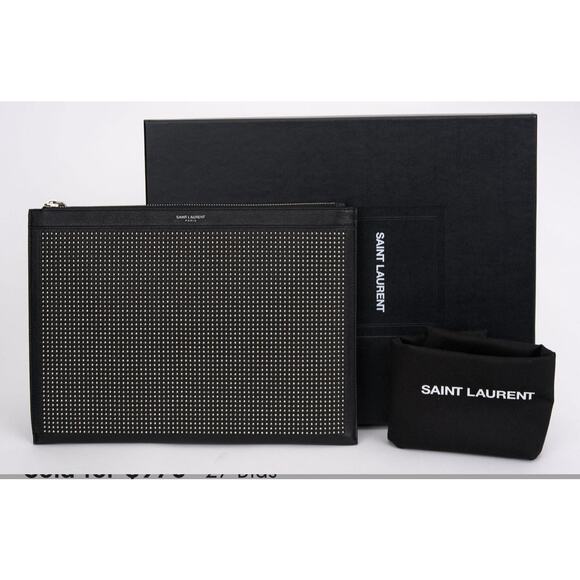 Saint Laurent NIB Studded Leather Portfolio in Black w/Box, Dustbag & COA - Picture 1 of 16